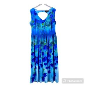 Marc Bouwer Blue floral Print Midi Tank Stretch Dress Womens 1X Plus Resort-wear